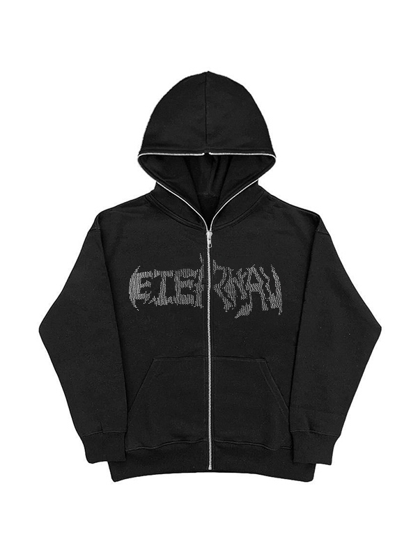 Sudadera con capucha extragrande con diamantes de imitación de telaraña para hombre-1